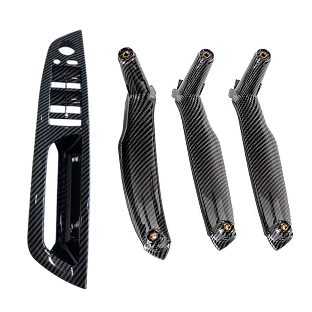 4x Inner Door Pull Handle Trim Cover RHD Fit for BMW X5 E70 X6 E71 E72 Carbon Fiber