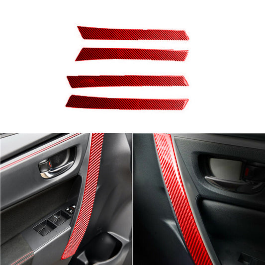 4X Red Carbon Fiber Inner Armrest Strip Cover Trim for Toyota for Corolla 2014-2018