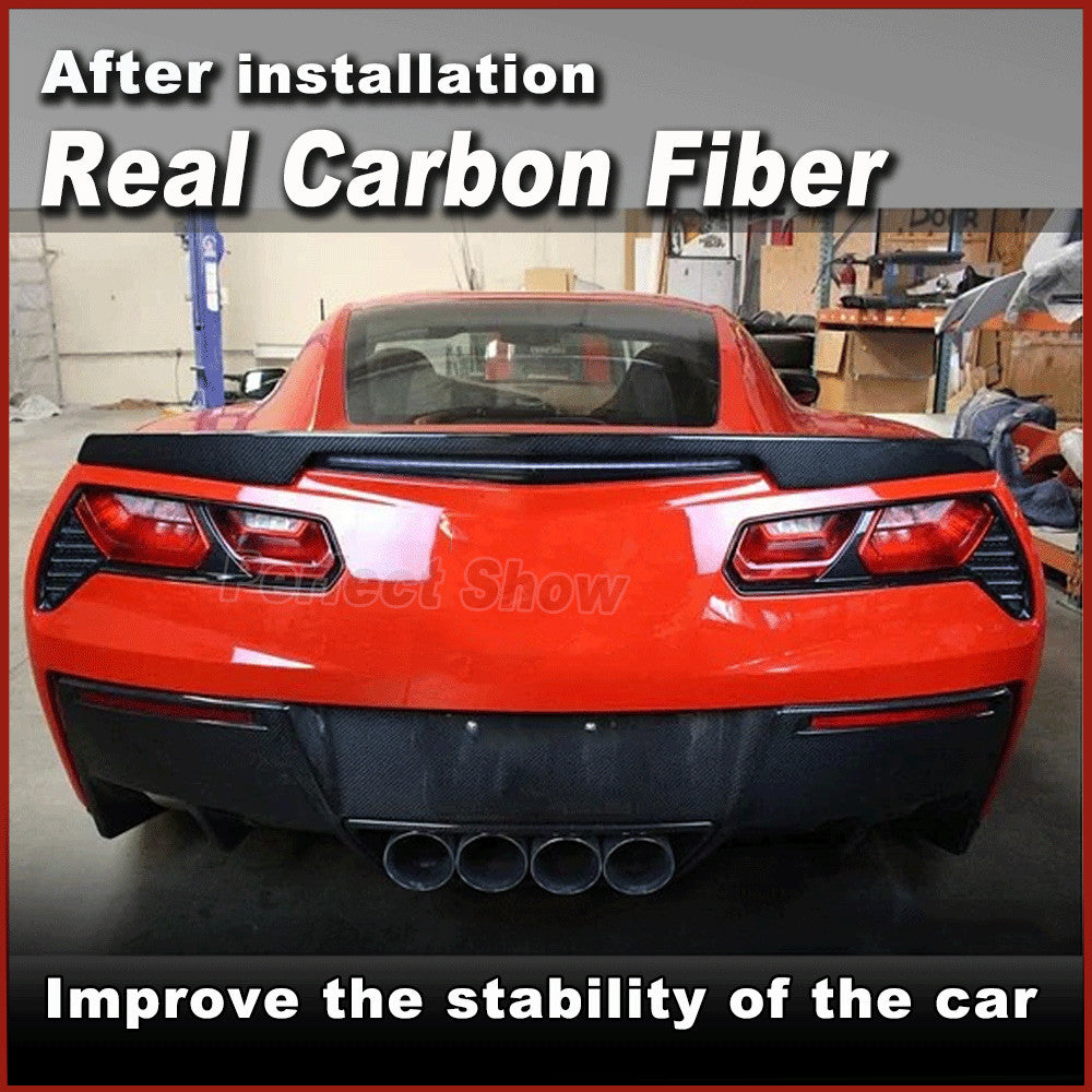 for Chevrolet for Corvette C7 2014-2019 REAL CARBON Rear Trunk Wing Boot Spoiler Lip