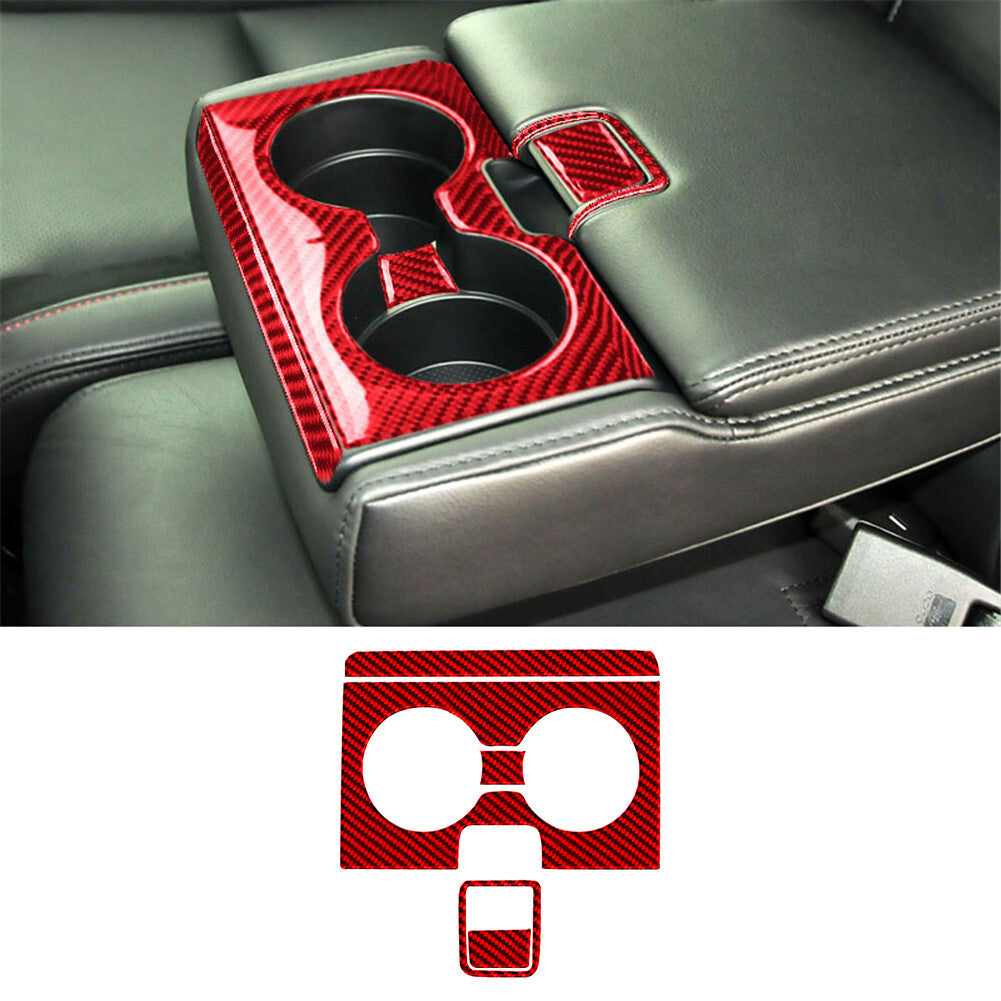 Red Carbon Fiber Rear for Seat Armrest Cupholder Cover Trim for Mazda CX-9 2010-2015
