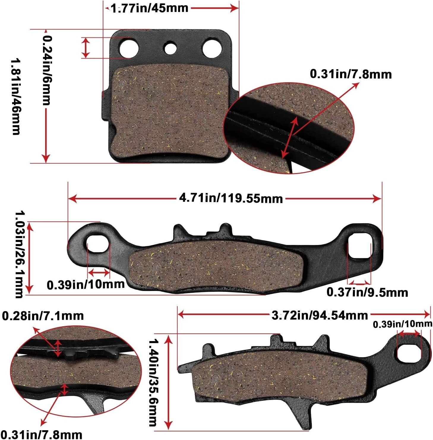 Brake Pads for Kawasaki KFX 450R KFX450R KSF450 2008 2009 2010 2011 2012-2014