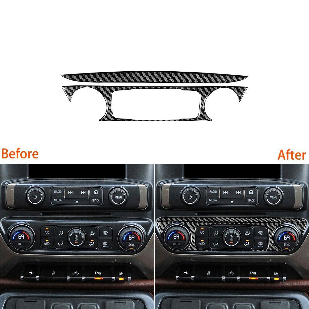 2Pcs Carbon Fiber Climate control Cover Trim For Silverado for GMC for SIERRA 2014-2018