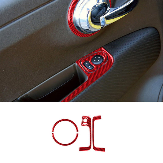 5 x red carbon chamfer interior door control trim for 2012-2015 for Fiat 500