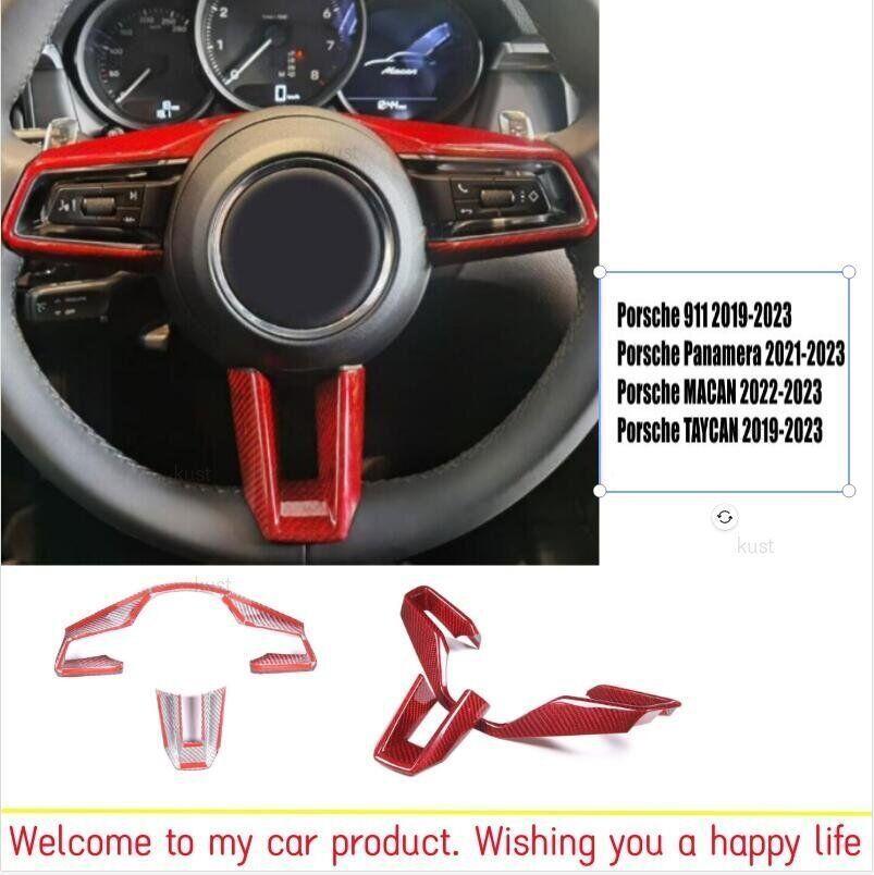 Red carbon fiber steering wheel for Porsche 911 Taycan 2019+ and Macan for Panamera Trim.