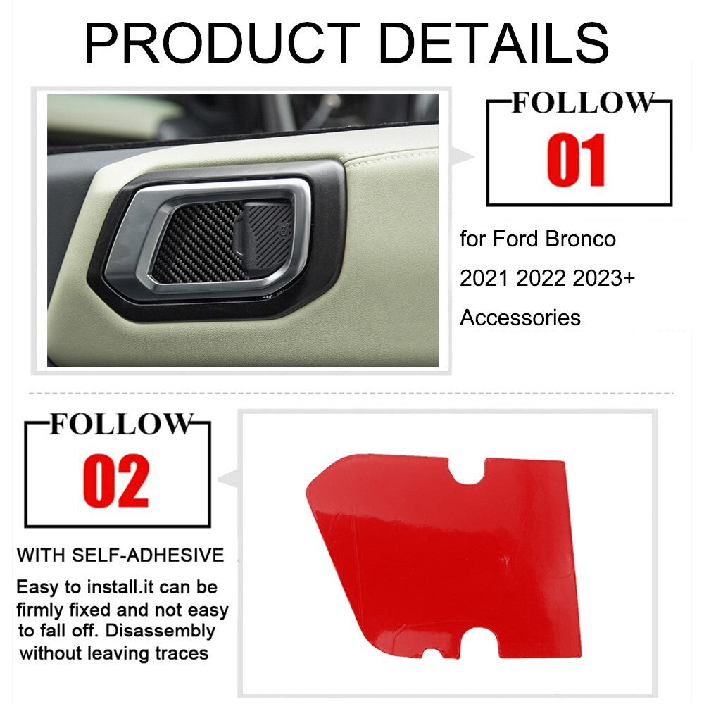 Carbon Fiber Inner Door Handle Bowl Panel Cover Trim for Ford Bronco 2021-2024