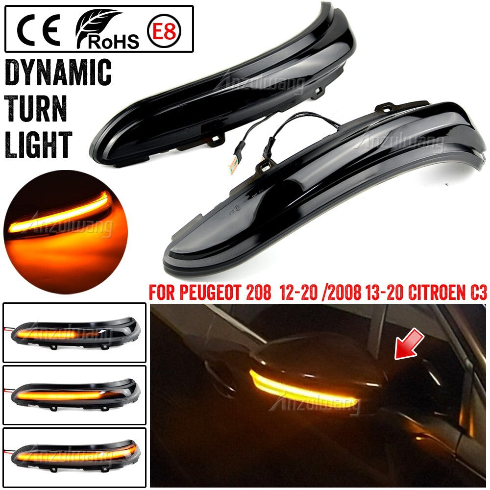 Dynamic Side Turn Signal Light for PEUGEOT 208 2008 2012-2020 for Citroen C3 2016