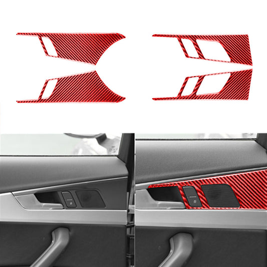 for Audi for A4 B9 2017-2019 Red Carbon Fiber Door Interior Handle Panel Cover Trim