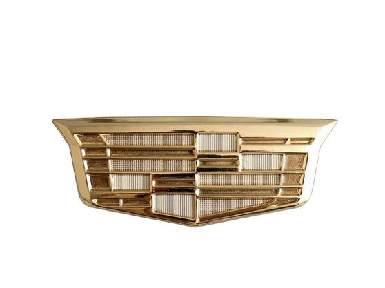 Side fender badge sticker for Cadillac ATS DTS XT4, gold, 6.2 cm x 2.4 cm.