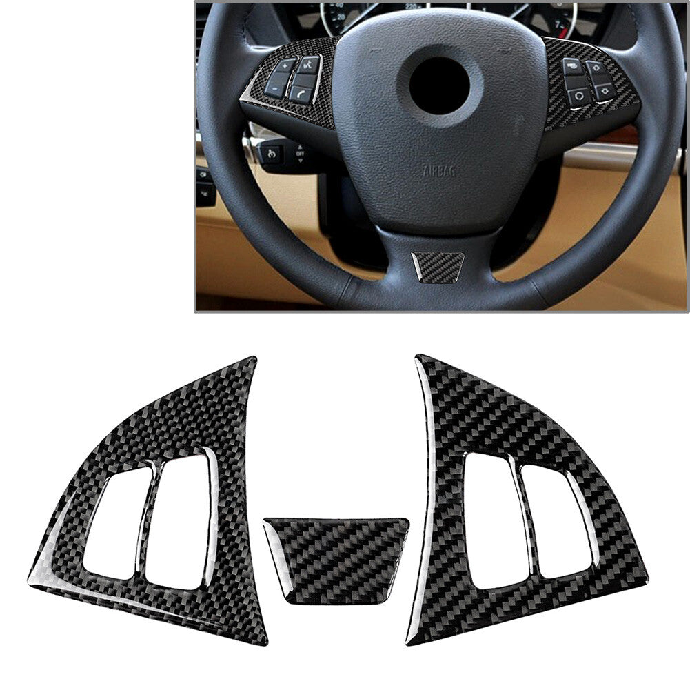 3 Pcs Carbon Fiber Steering Wheel Cover Trim for BMW X5 E70 2006-13 X6 E71 08-14