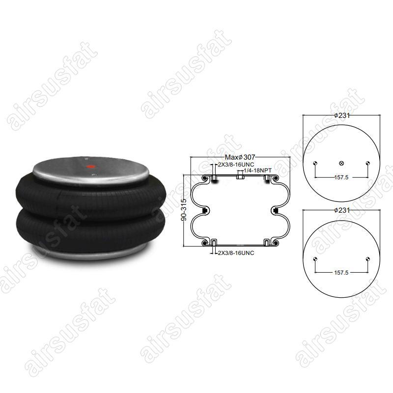 2PC For Firestone W01-358-7443 Contitech FD330-30 323 Air Spring Bag Assembly