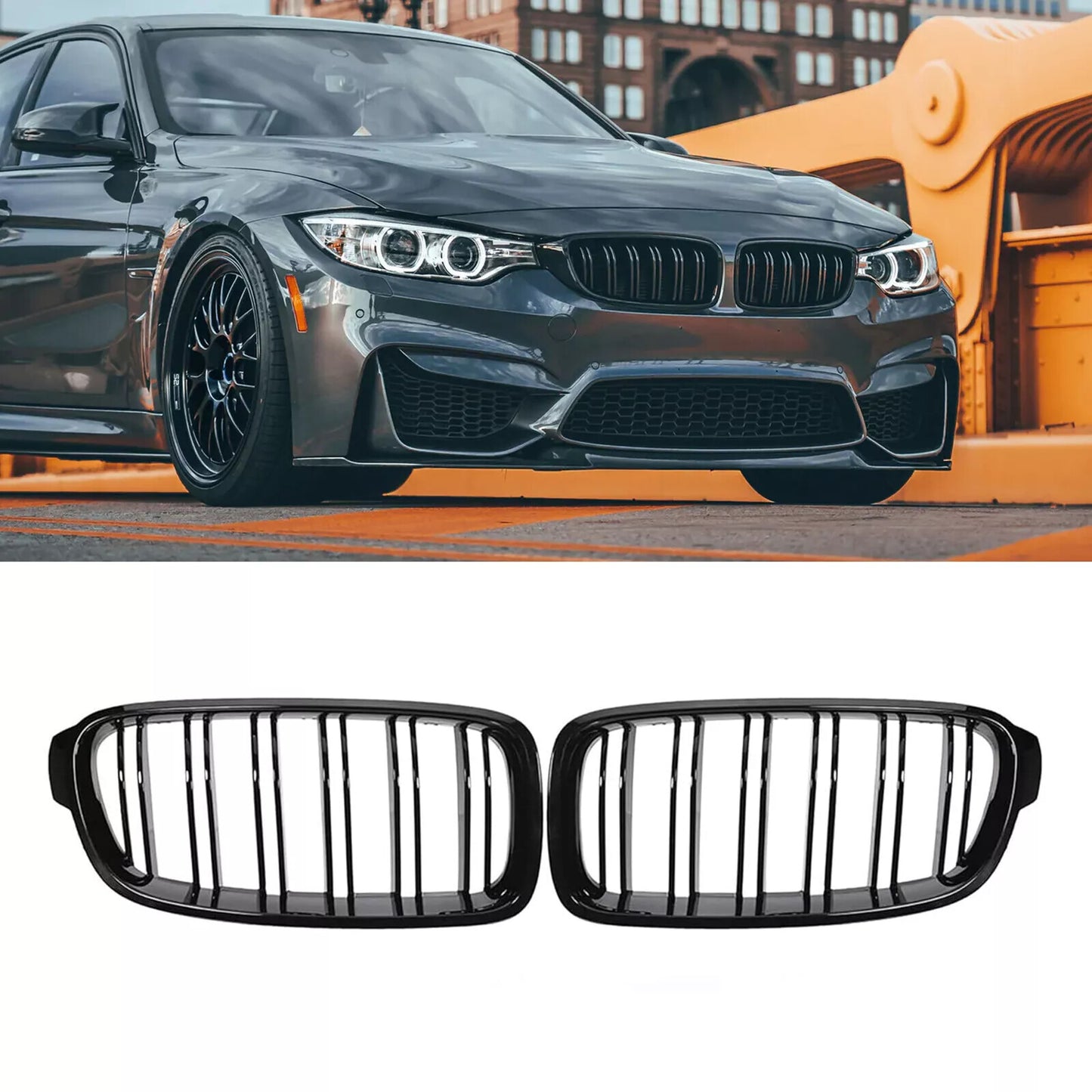 for BMW F30 F31 320i 328i 2012-2018 Front Bumper Kidney Grille Grill Gloss Black