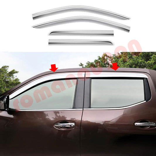 for Nissan Frontier 2015-2020 Chrome Window Visors Sun Rain Guard Vent Deflector