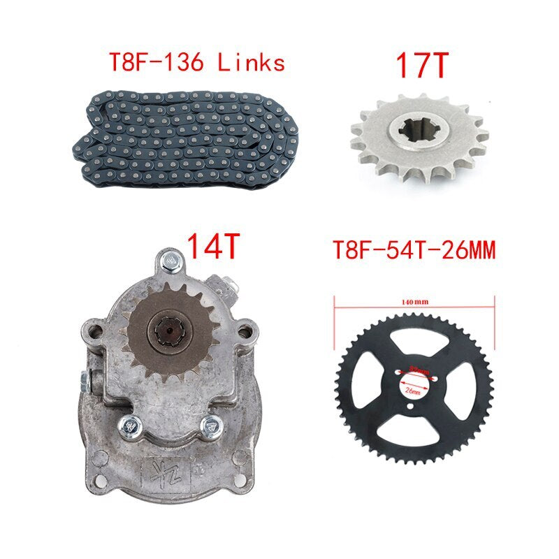 47-49cc T8F 14T 17T 54T Clutch Drum Gear Box Sprocket  Chain Go Kart for Mini Moto