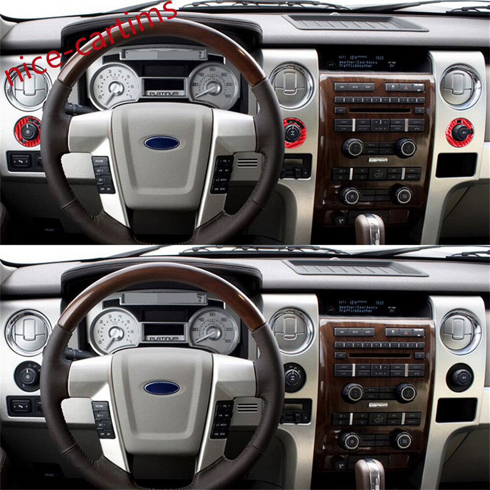 Red Carbon Fiber Four Axis Rotary Switch Knob Ring Cover for Ford F150 2009-2014