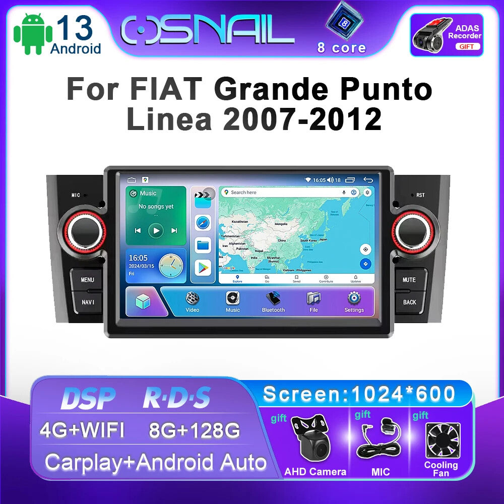 for Fiat Grande Punto Linea Navigation Stereo Player GPS Android Auto Car Radio