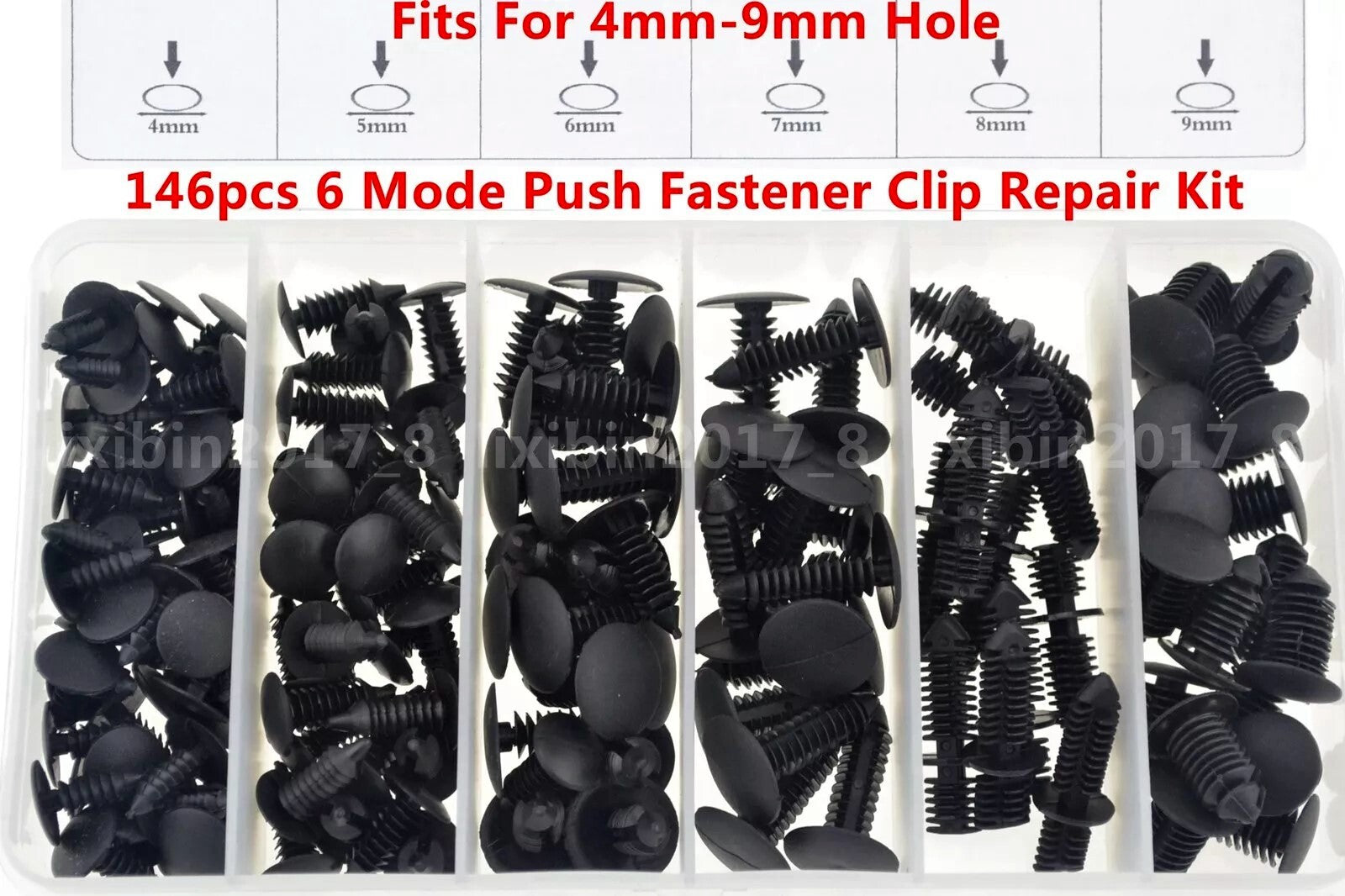 146 Clip Fits 4-9mm Hole Plastic Rivets Trim Panel Retainer Fastener Assortment
