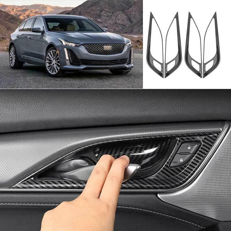 for Cadillac CT5 2020-2023 Carbon Fiber Steel Inner Door Handle Frame Trim 4pcs
