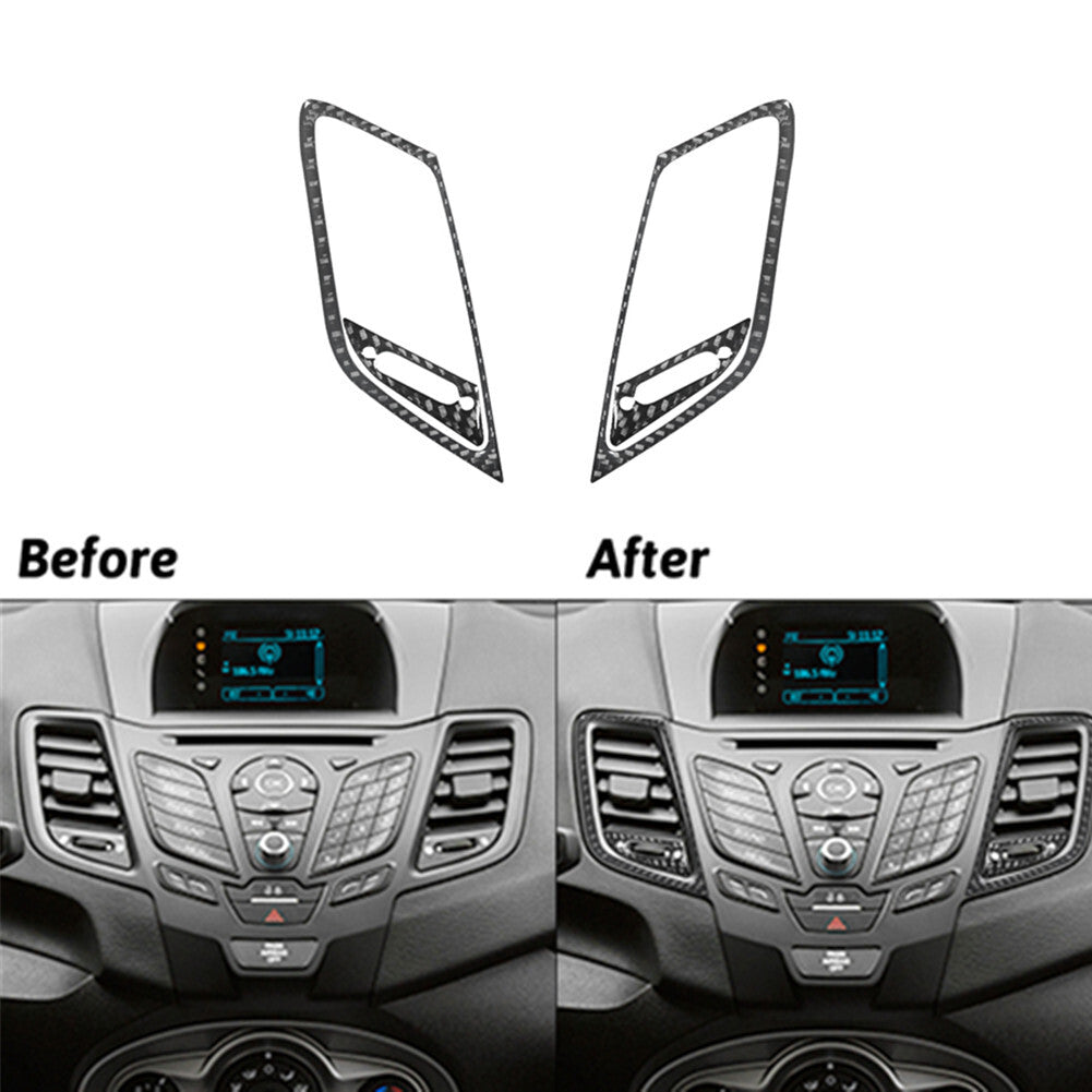 2Pcs Carbon Fiber Interior Center Air Vent Cover Trim for Ford Fiesta 2011-2015