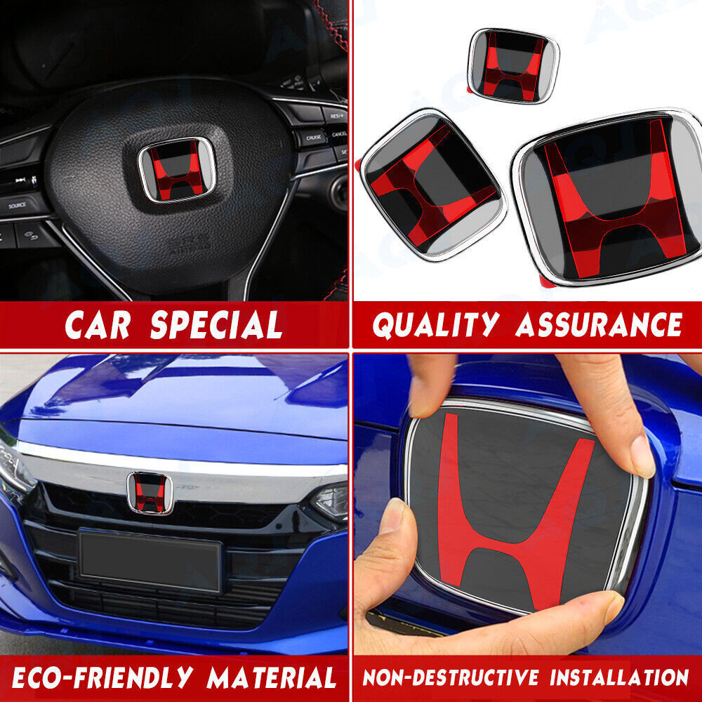 3-Piece Set: Black and Red Front + Pearl + Steering Wheel Emble Badge for Citizens 2016-2021