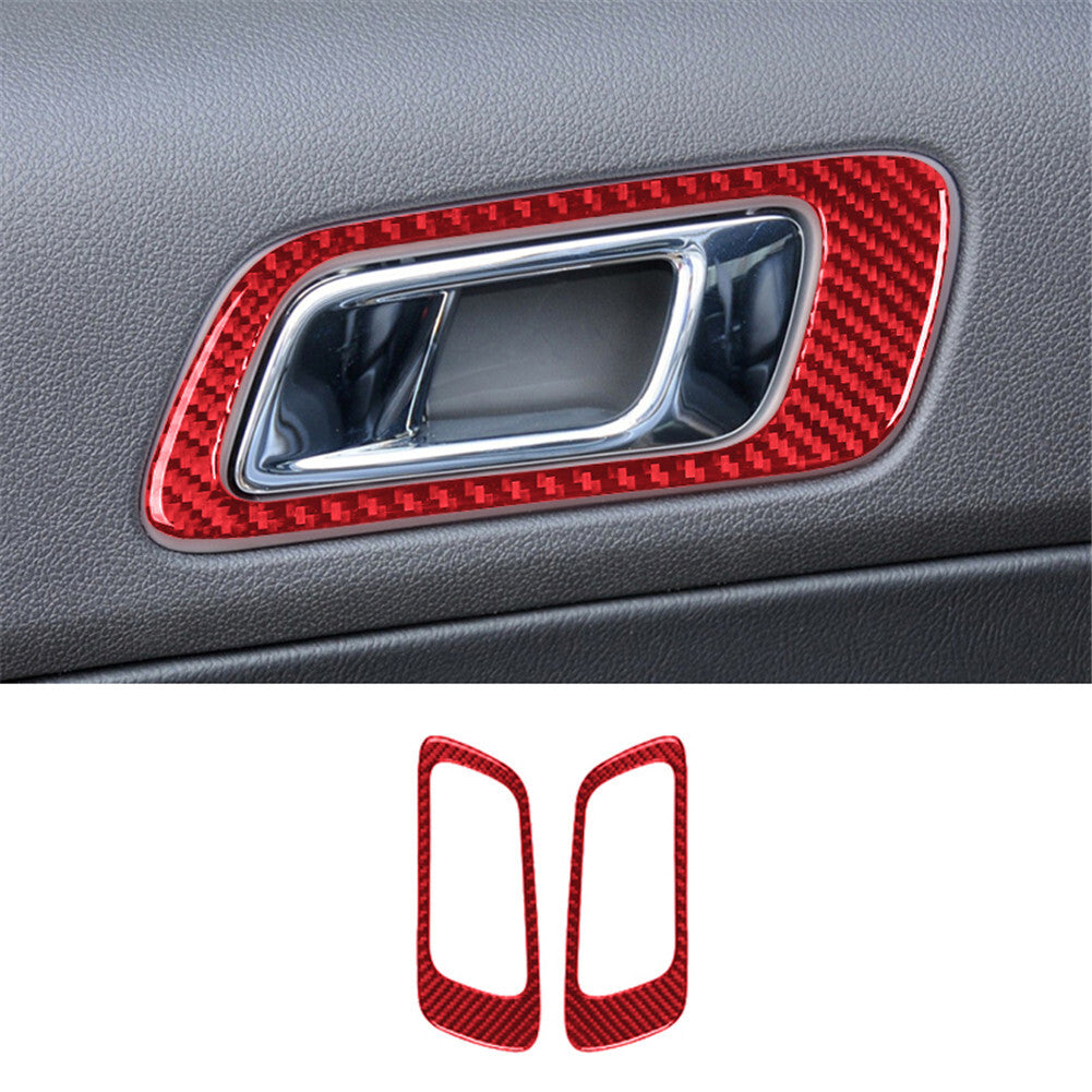 4Pcs Carbon Fiber Interior Door Handle Trim Panel for Ford Explorer 2011-14 Red