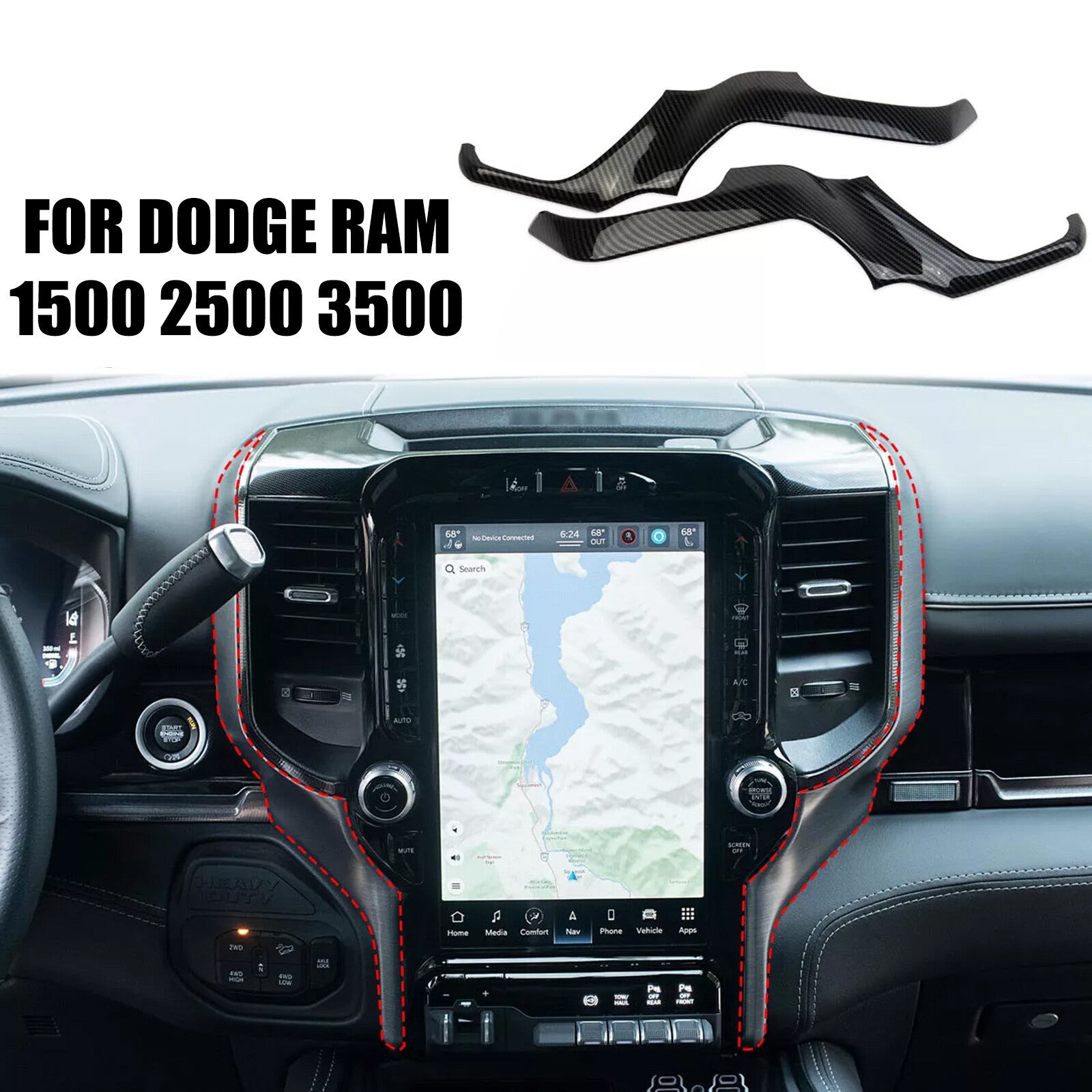 Carbon Fiber inner Navigation Air Vent Outlet Trim ,for Dodge for Ram 1500 2500 35hm