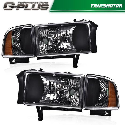 Suitable for 94-02 for Dodge for RAM 1500 2500 3500 headlight lamps with chrome lenses and amber corners.