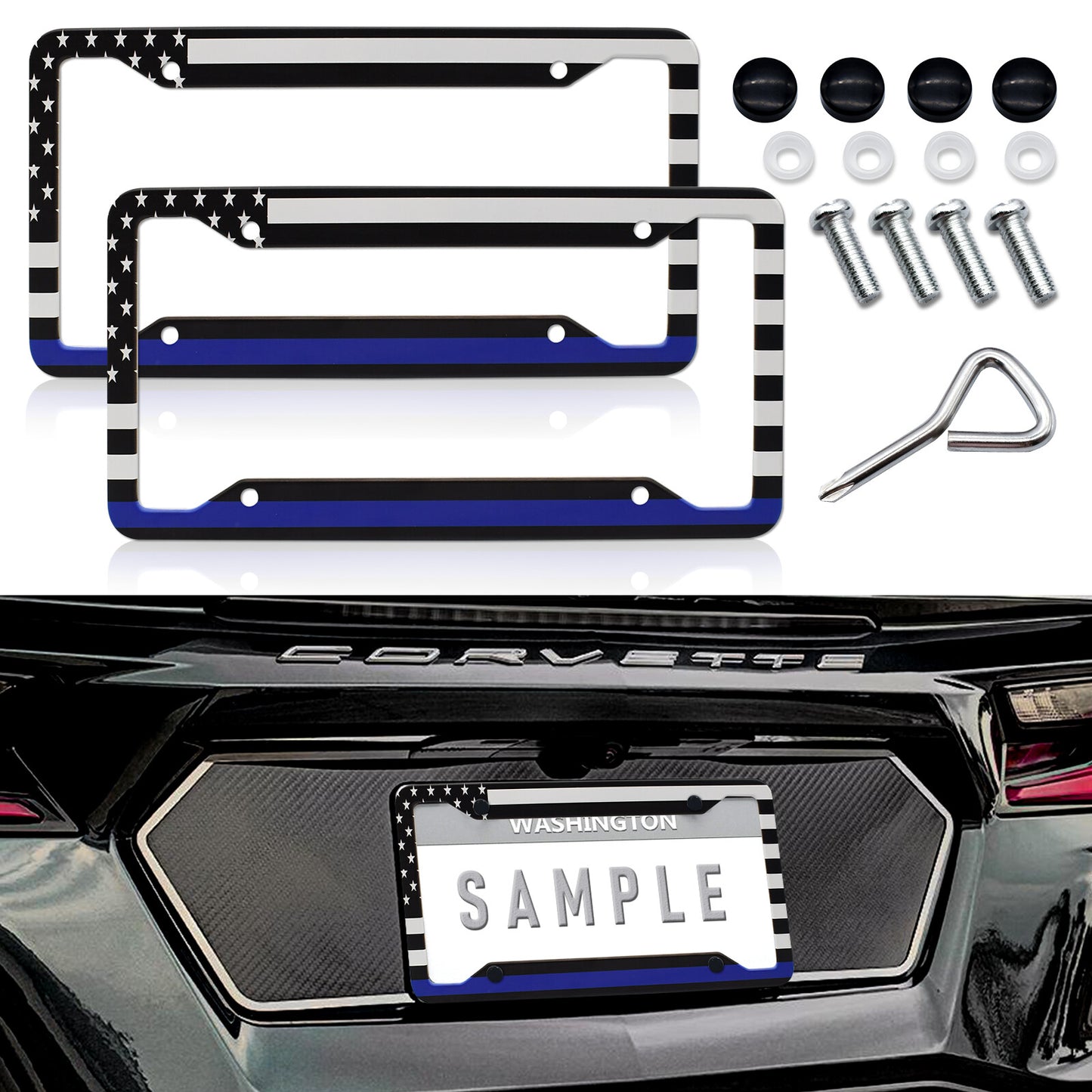 2X for Toyota for Camry Tacoma US Flag Car License Plate Tag Frame Front Rear Cover
