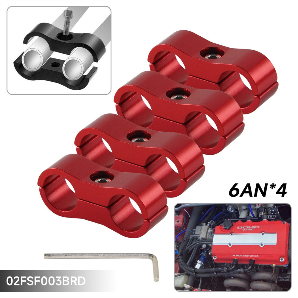 4pcs AN6 Braided Hose Separator Clamp Fitting Adapter Bracket 13.4MM 6AN Red