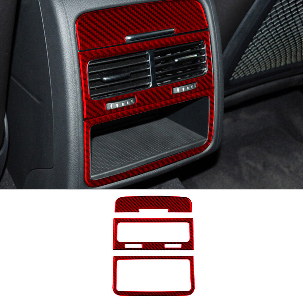 Red 3Pcs Rear Air Vent Trim Cover Decor Carbon Fiber for VW Touareg 2011-2018
