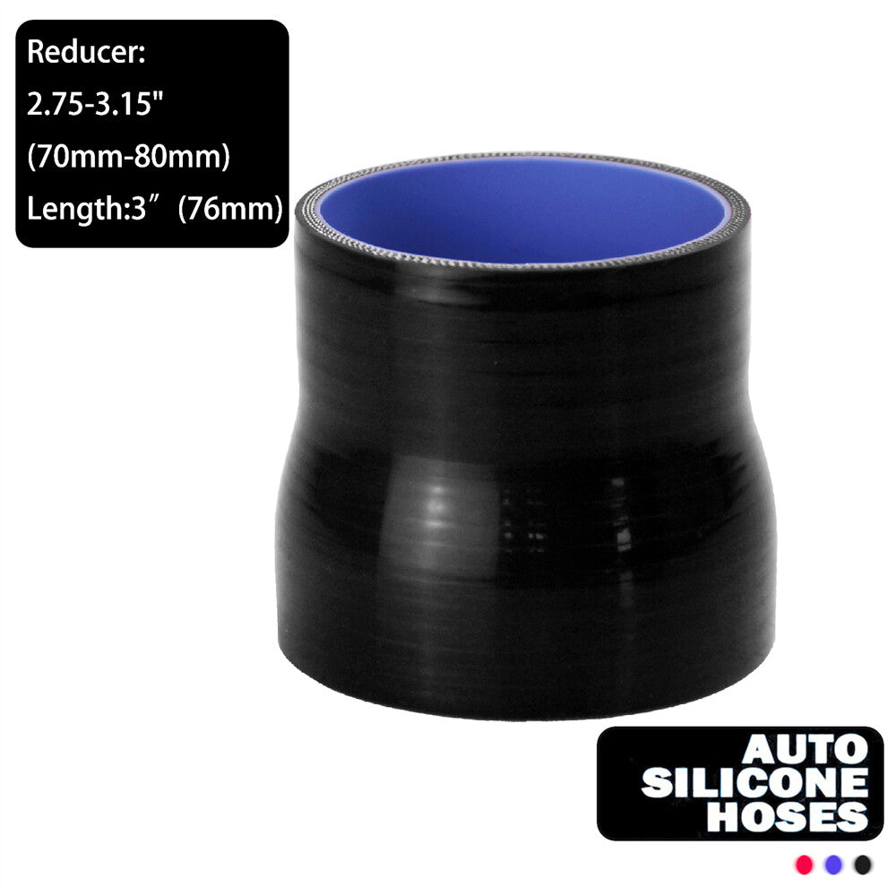 2.75 to 3.15 70mm-80mm Silicone Reducer Coupler Turbo Intercooler Hose Black