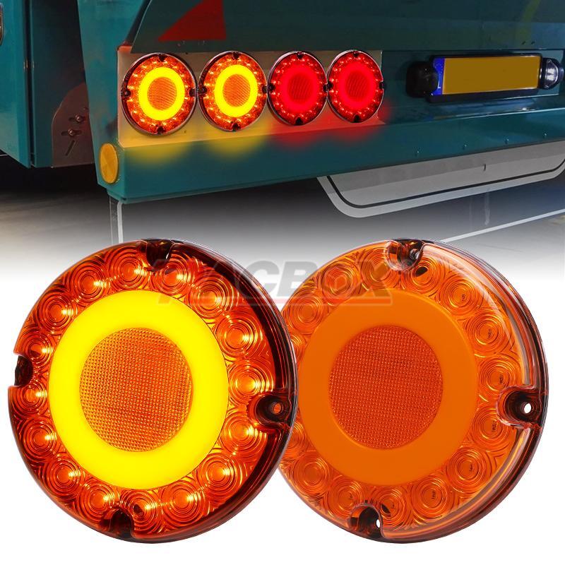 2pc 7 Round Yellow LED Tail Light For School Bus Transit Vehicles Refuse Hauler