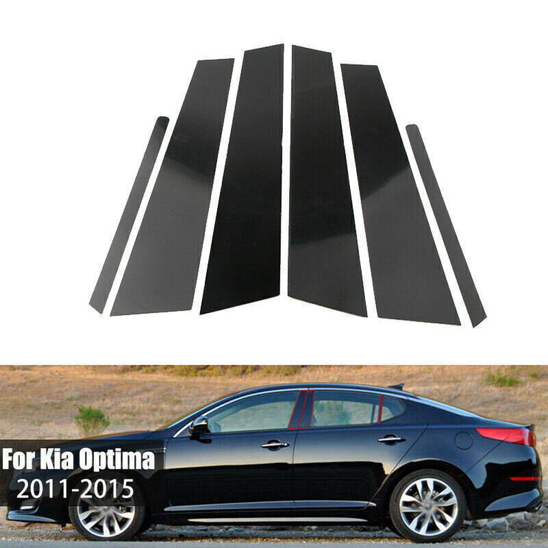 for KIA Optima 2011-15 Piano Black Pillar Posts Door Window Molding Strip Trims