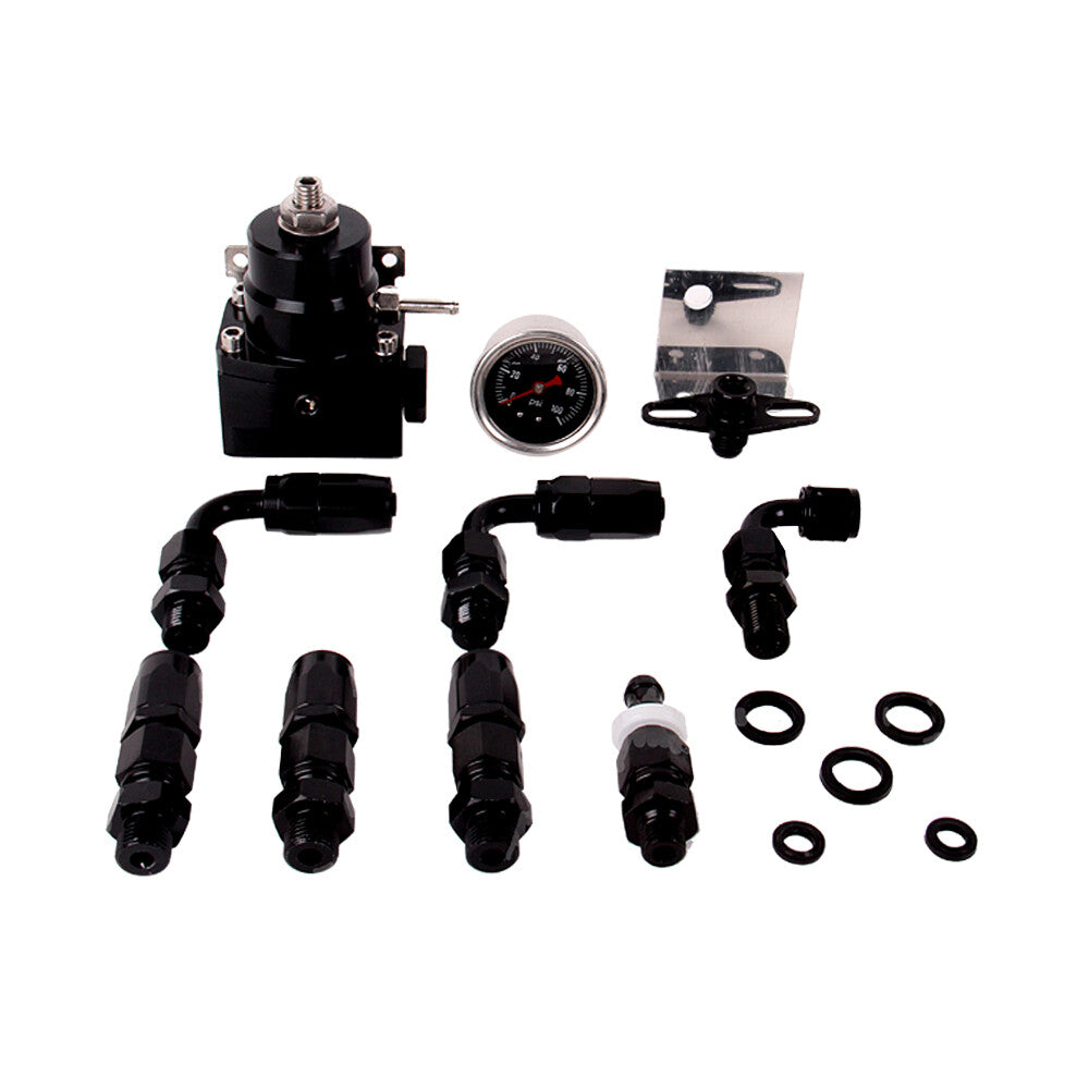 Universal 0-100 Psi Gauge -6AN Black Adjustable Fuel Pressure Regulator Kit