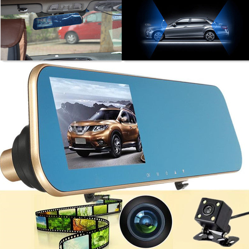 Dual Lens Rear View Mirror Video Car4.3 Driving Recorder DVR Monitor Back Camera