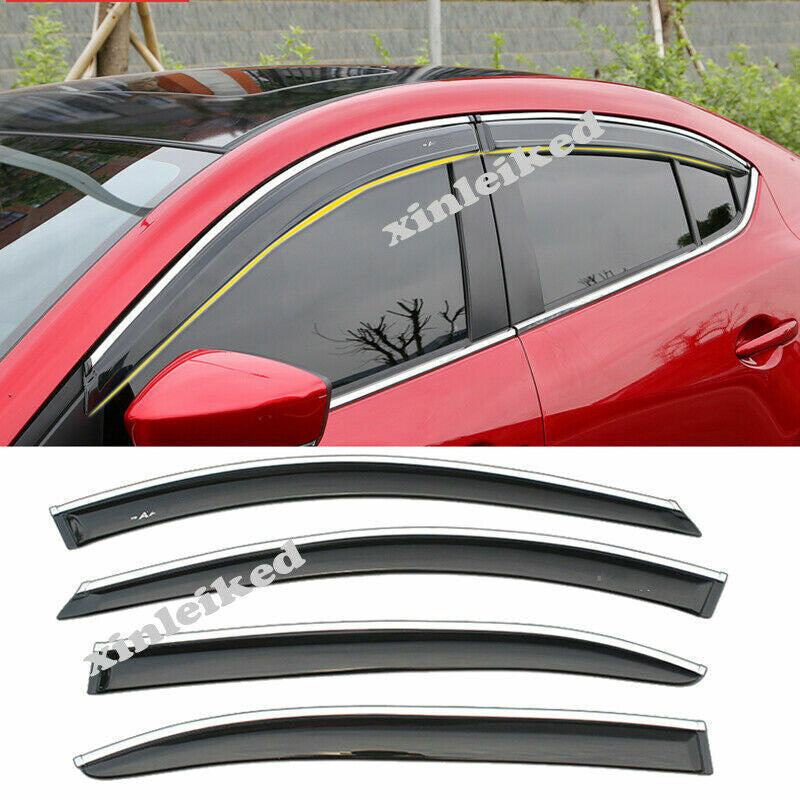4x for Mazda 3 Axela Sedan 2014-2018 Visor Side Window Visor Rain Guard W/Chrome