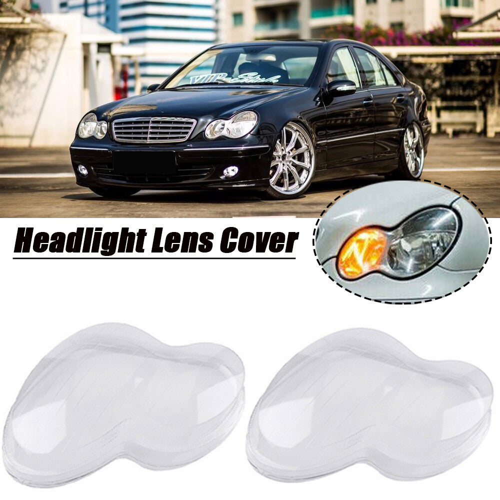 A pair of headlight lens covers for Mercedes-Benz C-Class W203 2001-2007.