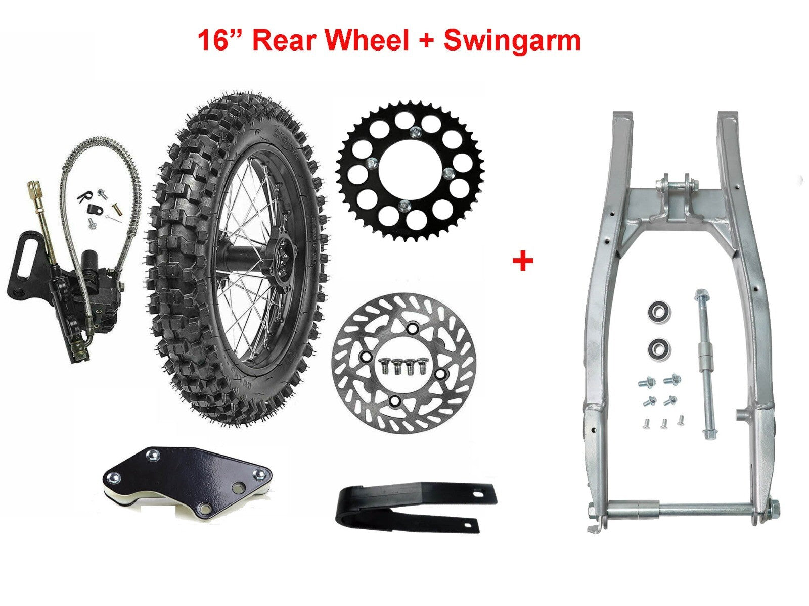 16-inch rear wheel, 90/100-16 tire, rim, swingarm suitable for off-road bikes, Taodao 140cc, 150cc, 200cc...
