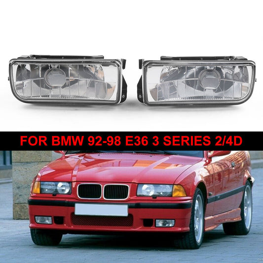 Pair for BMW E36 3-Series 92-98 Front Bumper Fog Lights Lamp Clear Lens White