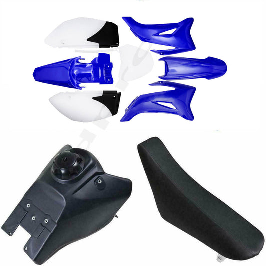 Plastic mudguards, fuel tank, and for seat suitable for Yamaha TTR110 stunt motorcycles with engine displacements of 125cc, 140cc, 150cc, and 200cc.