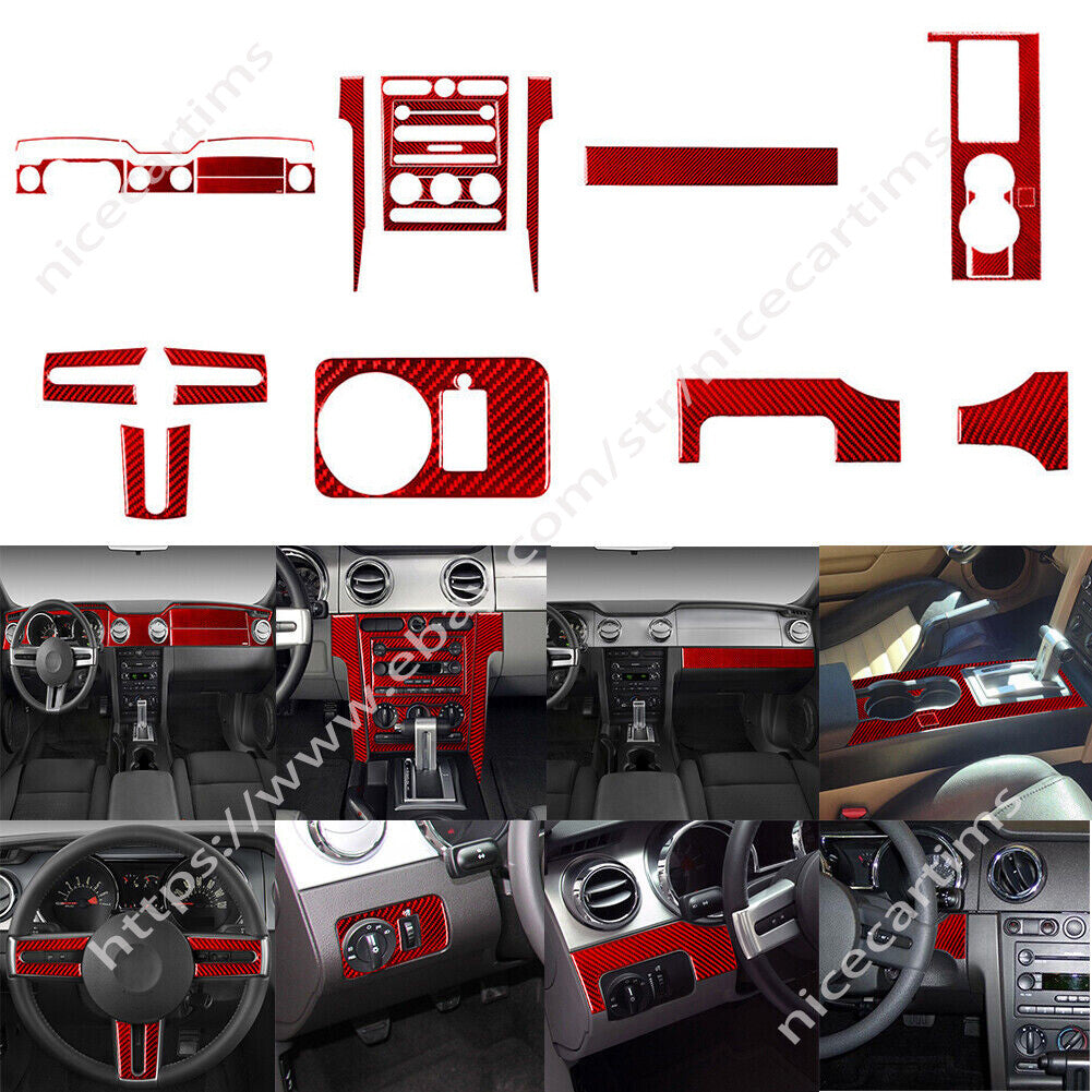 26Pcs Red Carbon Fiber Interior Full Set Decor Trim Kit for Ford for Mustang 2005-09