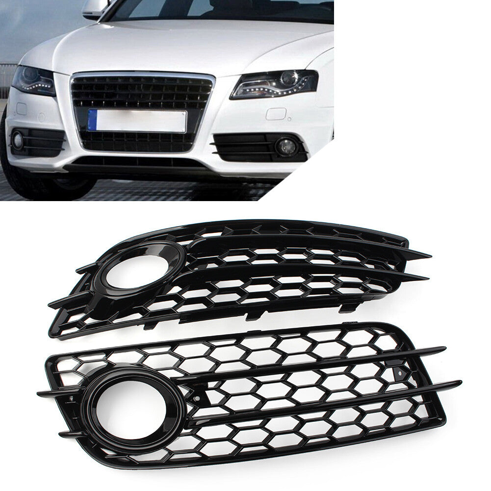 for Audi A4 B8 S4 08-12 Front Bumper Fog Light Grille Honeycomb Mesh Cover Black