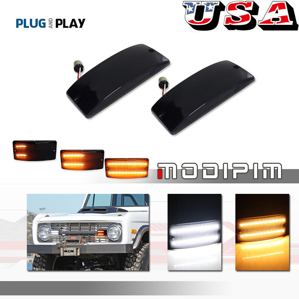 2-Piece Smoked Front Grille Turn Signal Light (DRL) Set for Ford for Mustang 1969-1977