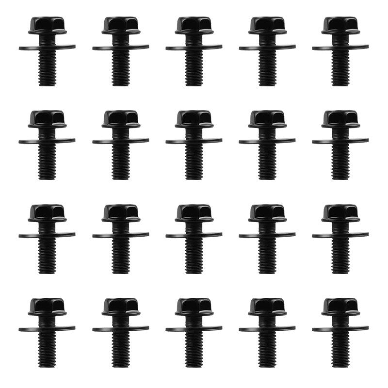 Car Body 20 Bolts Screw Fastener Fender M6-1.0x 16mm Long- 10mm Hex- 17mm Washer