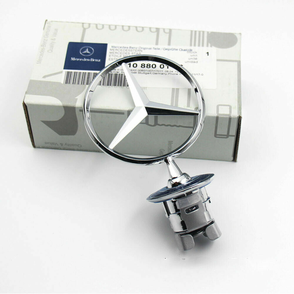 The chrome star-shaped emblem badge is suitable for Mercedes-Benz C-Class, E-Class, and S-Class vehicles.