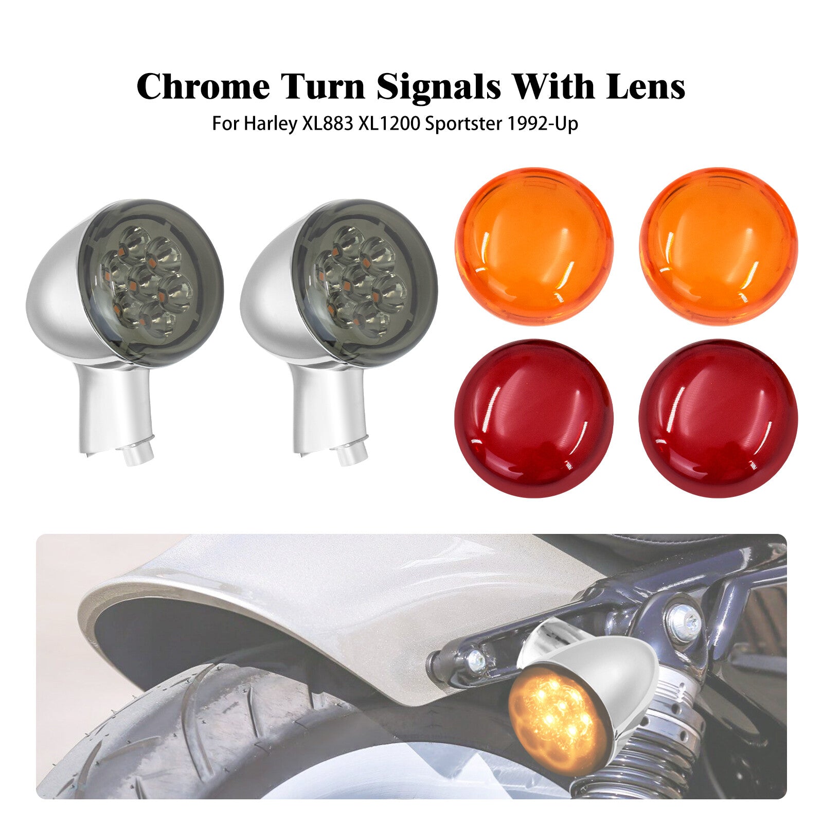 Chrome Rear Turn Signals Amber Light Bracket for Harley Sportster 883 1200 92-22