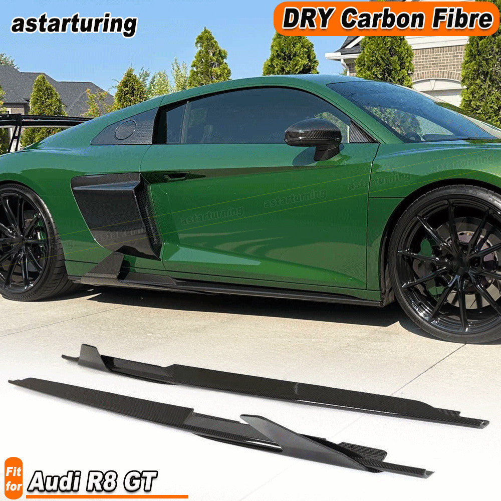 for Audi R8 V10 2020-2024 Dry Carbon Fiber Side Skirts Extensions Lip Splitters
