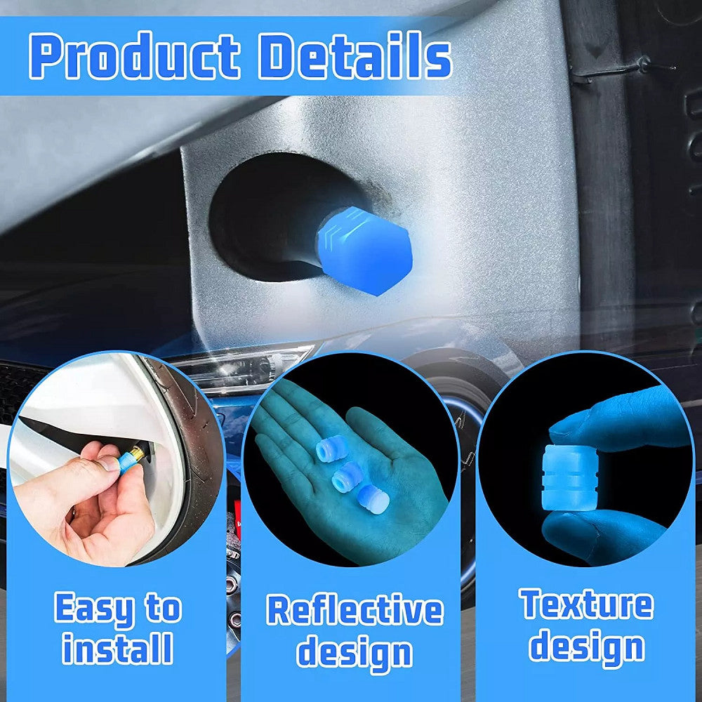 4XCar Tire Valve Stem Caps Glowing Tire Air Caps Cover Tire Valve Caps Universal