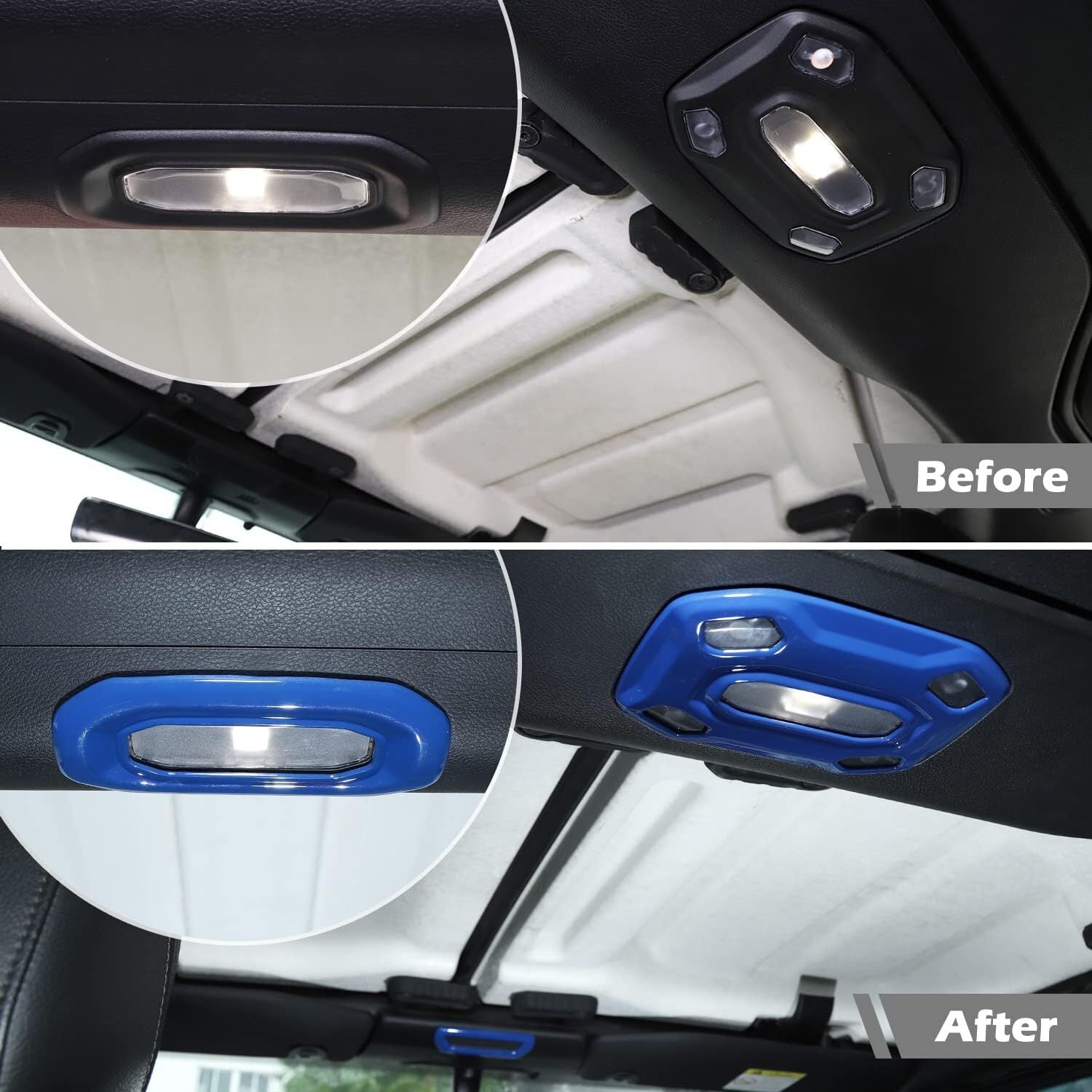 3Pcs Roof Reading Light Cover Trim Bezel for Jeep for Wrangler JL JLU 2018 Up Blue