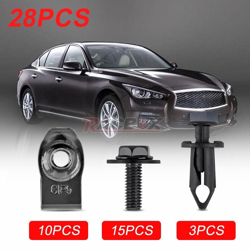 28Pcs Car Engine Splash Shield Body Bolts Screw Nuts Fender Bumper Clips Rivet