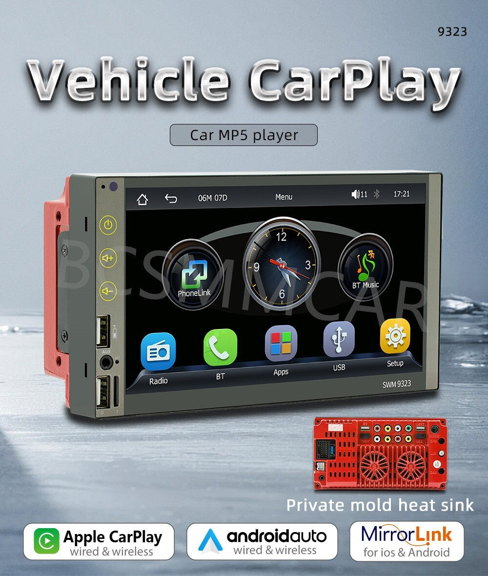 7in 2Din Car Stereo Wireless Carplay Android Auto Radio Touch Screen Player Cam